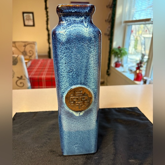 Other - Asian-Inspired Ceramic Vase With Blue Speckled Glaze